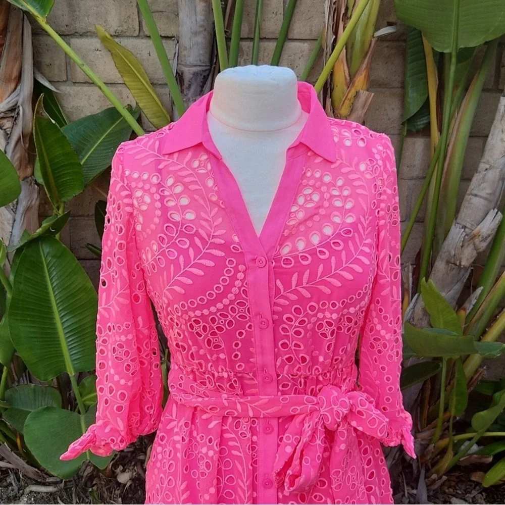 Lilly Pulitzer Vibrant Pink Eyelet Midi Dress - Picture 2 of 6